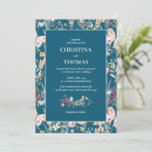 Elegant Blauw Boho Wildbloemen Bruiloft Kaart (Staand voorkant)