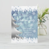 Elegant blauw bokeh kerstboom bedrijfsfeest kaart (Staand voorkant)