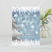 Elegant blauw bokeh kerstboom bedrijfsfeest kaart (Staand voorkant)