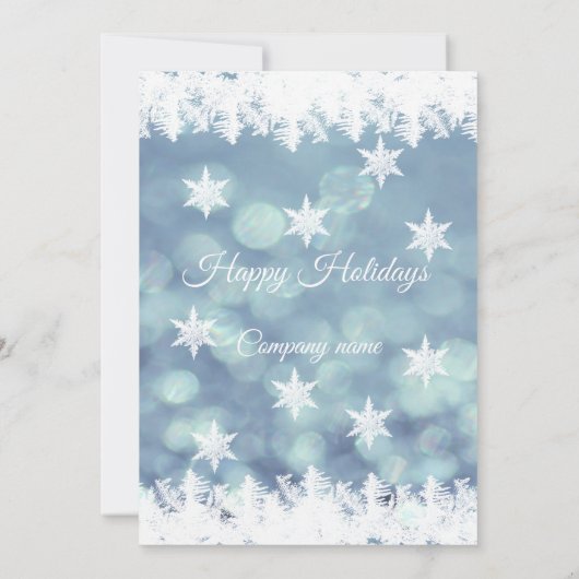 Elegant blauw bokeh kerstboom bedrijfsfeest kaart (Achterkant)