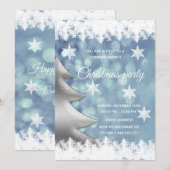 Elegant blauw bokeh kerstboom bedrijfsfeest kaart (Voorkant / Achterkant)