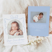 Elegant blauw boog foto geboorte aankondiging