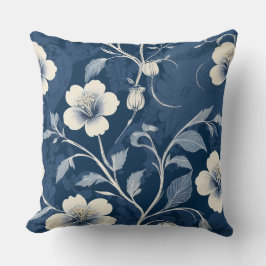 Elegant Blauw Botanisch Bloemmotief Kussen