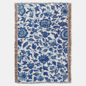 Elegant Blauw Botanisch Patroon – Geweven Gooi Bla Deken (Voorkant Verticaal)