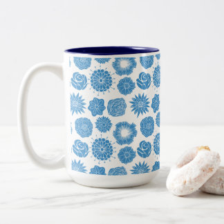 Elegant Blauw Botanisch Patroon Tweekleurige Koffiemok