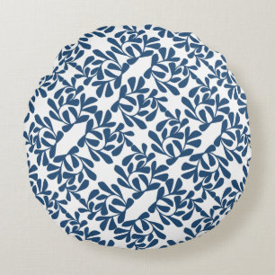 Elegant blauw botanisch rond kussen