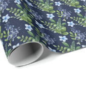Elegant Blauw Botanische Waterverf Bloemenpatroon Cadeaupapier (Rol Hoek)