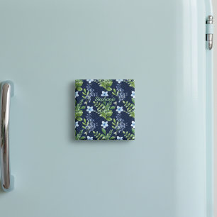Elegant Blauw Botanische Waterverf Bloemenpatroon Magneet