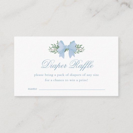 Elegant Blauw Bow Boy Baby shower Luier Raffle Informatiekaartje (Voorkant)