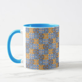 Elegant blauw& bruin geel Italiaans patroon Mok