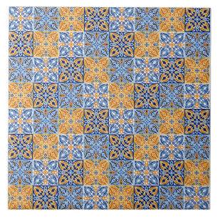 Elegant blauw& bruin geel Italiaans patroon Tegeltje