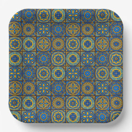Elegant blauw& bruin Marokkaans patroon Papieren Bordje