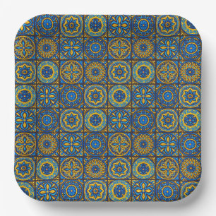 Elegant blauw& bruin Marokkaans patroon Papieren Bordje