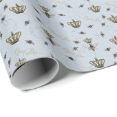 Elegant Blauw Buzzing Koningin Bee & Gouden Kroon Cadeaupapier (Rol Hoek)