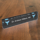 Elegant Blauw Caduceus Medisch Arts Naambordje (Zijkant)