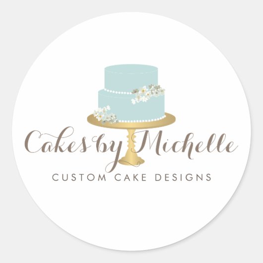 Elegant blauw Cake met Florals Cake Decorting II Ronde Sticker (Voorkant)