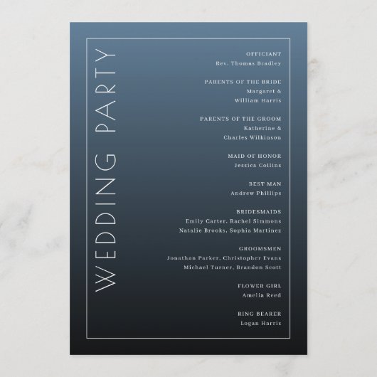 Elegant Blauw Ceremonieprogramma Programmakaart (Achterkant)