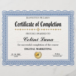 Elegant blauw certificaat van voltooiing - Modern