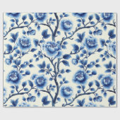 Elegant Blauw Chinoiserie Bloemenpatroon Ontwerp Cadeaupapier (Vlak)