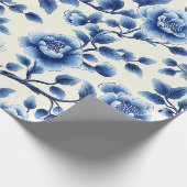 Elegant Blauw Chinoiserie Bloemenpatroon Ontwerp Cadeaupapier (Hoek)