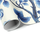 Elegant Blauw Chinoiserie Bloemenpatroon Ontwerp Cadeaupapier (Rol Hoek)