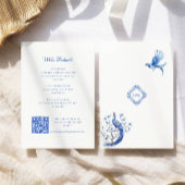 Elegant blauw chinoiserie bruiloft informatiekaartje