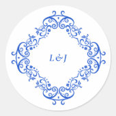Elegant blauw  chinoiserie bruiloft ronde sticker (Voorkant)