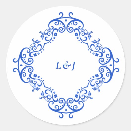 Elegant blauw  chinoiserie bruiloft ronde sticker (Voorkant)