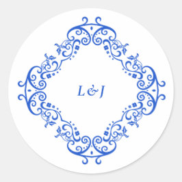 Elegant blauw chinoiserie bruiloft ronde sticker
