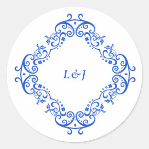 Elegant blauw  chinoiserie bruiloft ronde sticker