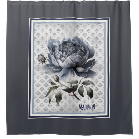 Elegant Blauw chinoiserie toile de jouy Douchegordijn (Voorkant)