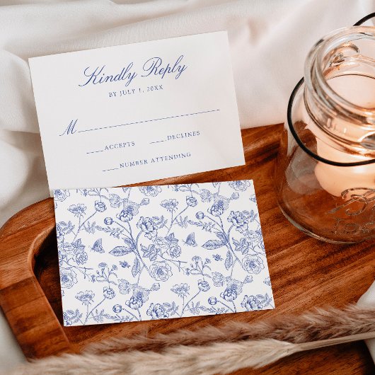 Elegant Blauw Chinoiserie Victoriaans Bloemenbruil RSVP Kaartje