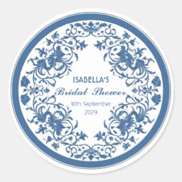 Elegant Blauw Chinoiserie Victoriaans Chinees Bloe Ronde Sticker