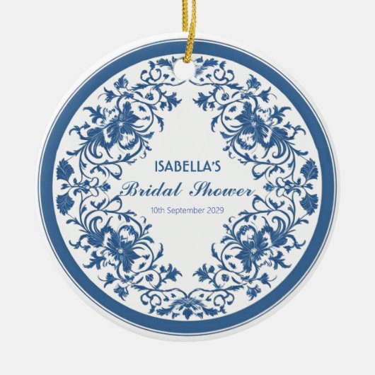 Elegant Blauw Chinoiserie Victoriaanse Chinese Blo Keramisch Ornament (Voorkant)