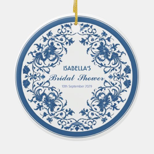 Elegant Blauw Chinoiserie Victoriaanse Chinese Blo Keramisch Ornament (Achterkant)