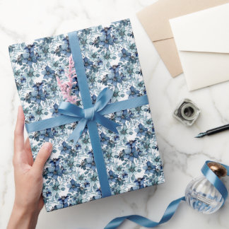 Elegant Blauw  Chintz Patroon Cadeaupapier