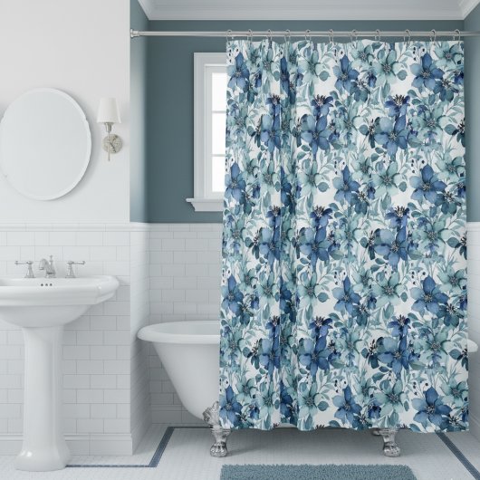 Elegant Blauw  Chintz Patroon Douchegordijn