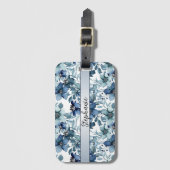 Elegant Blauw  Chintz Patroon Monogram Bagagelabel (Voorkant (verticaal))