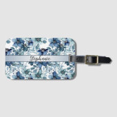 Elegant Blauw  Chintz Patroon Monogram Bagagelabel (Voorkant (horizontaal))