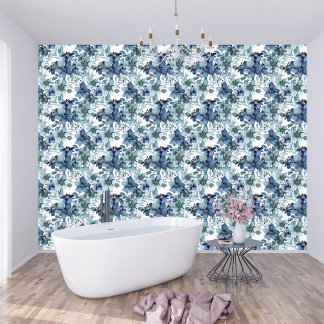 Elegant Blauw  Chintz Patroon Monogram Behang