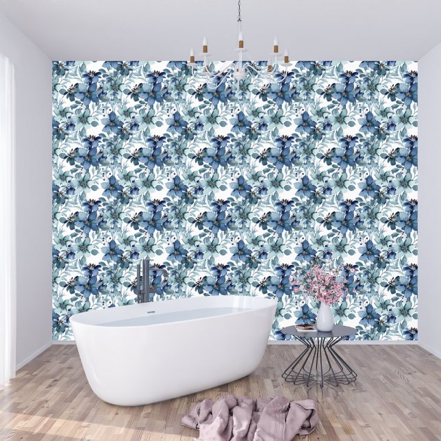 Elegant Blauw  Chintz Patroon Monogram Behang (Creator heeft geüpload)