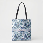 Elegant Blauw Chintz Patroon Monogram Tote Bag (Voorkant)