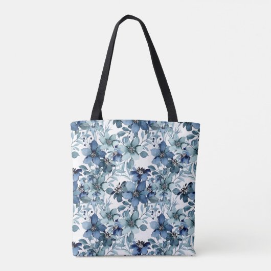 Elegant Blauw Chintz Patroon Monogram Tote Bag (Achterkant)