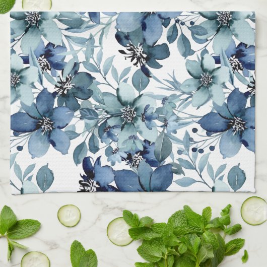 Elegant Blauw  Chintz Patroon Theedoek (Gevouwen)