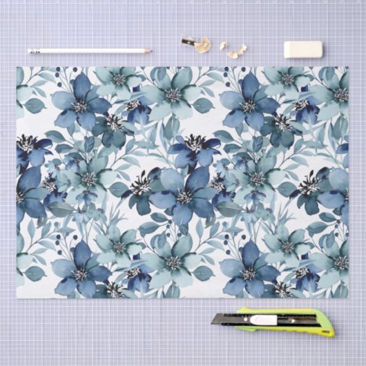 Elegant Blauw  Chintz Patroon Tissuepapier (Craft)