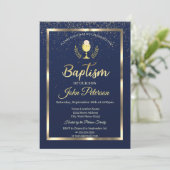 Elegant Blauw Confetti Doopfeest Kaart (Staand voorkant)