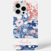 Elegant  Blauw Cream Koraal Bloemen Case-Mate iPhone Case (Achterkant)