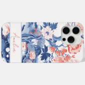 Elegant  Blauw Cream Koraal Bloemen Case-Mate iPhone Case (Achterkant (horizontaal))