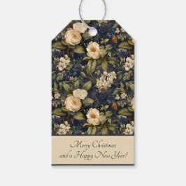 Elegant Blauw Crème Groene Bloemen Patroon Cadeaulabel