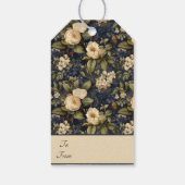 Elegant Blauw Crème Groene Bloemen Patroon Cadeaulabel (Achterkant)